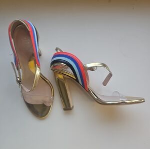 Paula Cademartori Sz6 Gold Heels with Multicolor Straps